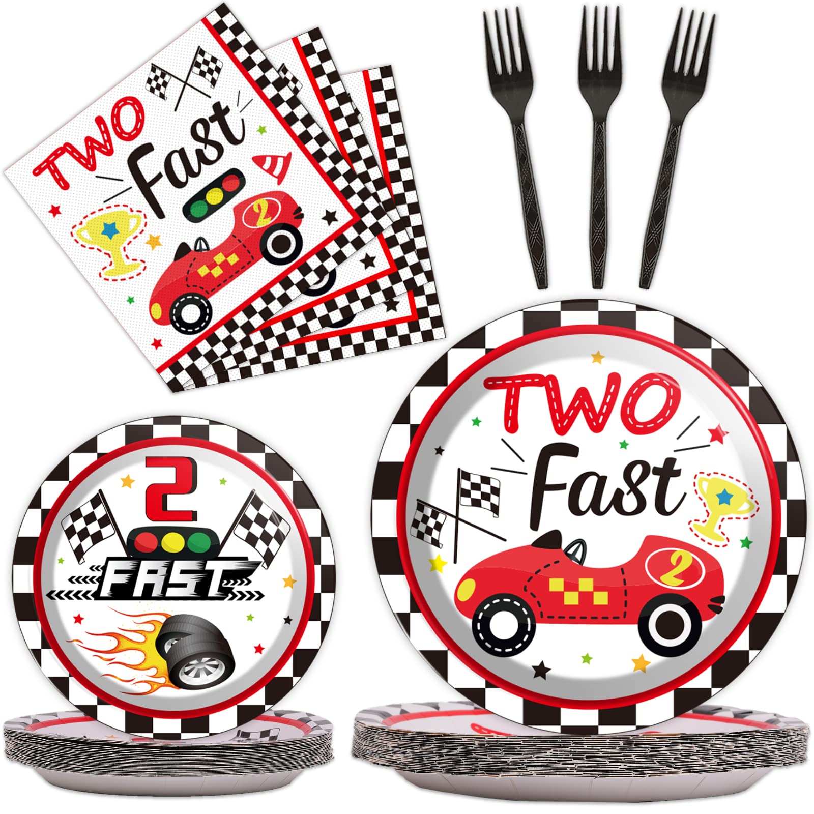 96pcs Two Fast Plates and Napkins Race Car Party Decorations Racing 2 fast Party Plates and Napkins Set Racing Sports Themed Dinnerware for Two Fast Kids Boys Birthday Supplies Favors, Serve 24