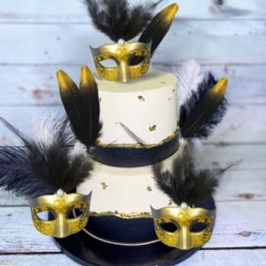 JeVenis Art Deco Cake Mask Cake Decoration Prom Cake Decoration Black Gold Cake Decoration Masquerade Masks Cake Decoration Feathers Cake Decoration Gatsby Cake Decoration