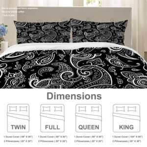 BaoNews Black Paisley Floral Duvet Cover Set Full Size,3 Pieces Bandana Silk Neck Scarf Kerchief Bedding Set Hotel Quality PolyesterComforter Cover Set with 2 Pillowcases(No Filler)