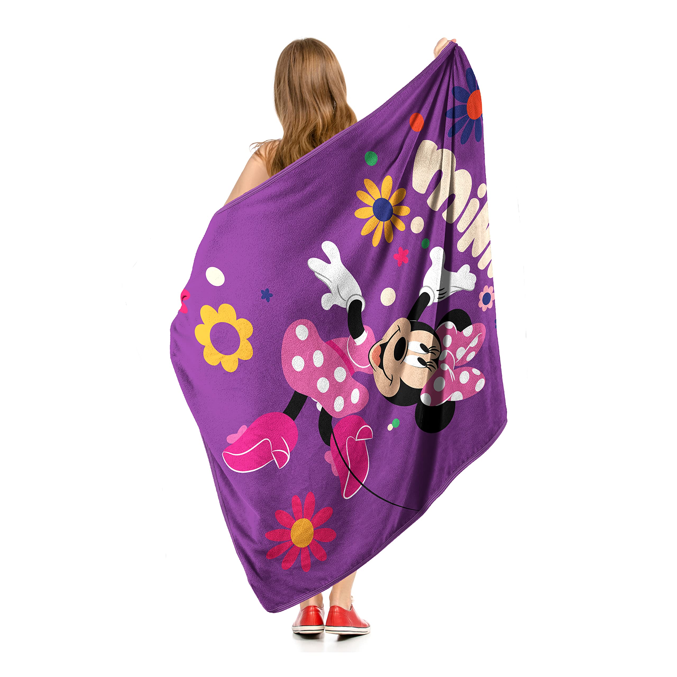 Northwest Minnie Mouse Micro Raschel Throw Blanket, 46" x 60", Falling Flowers