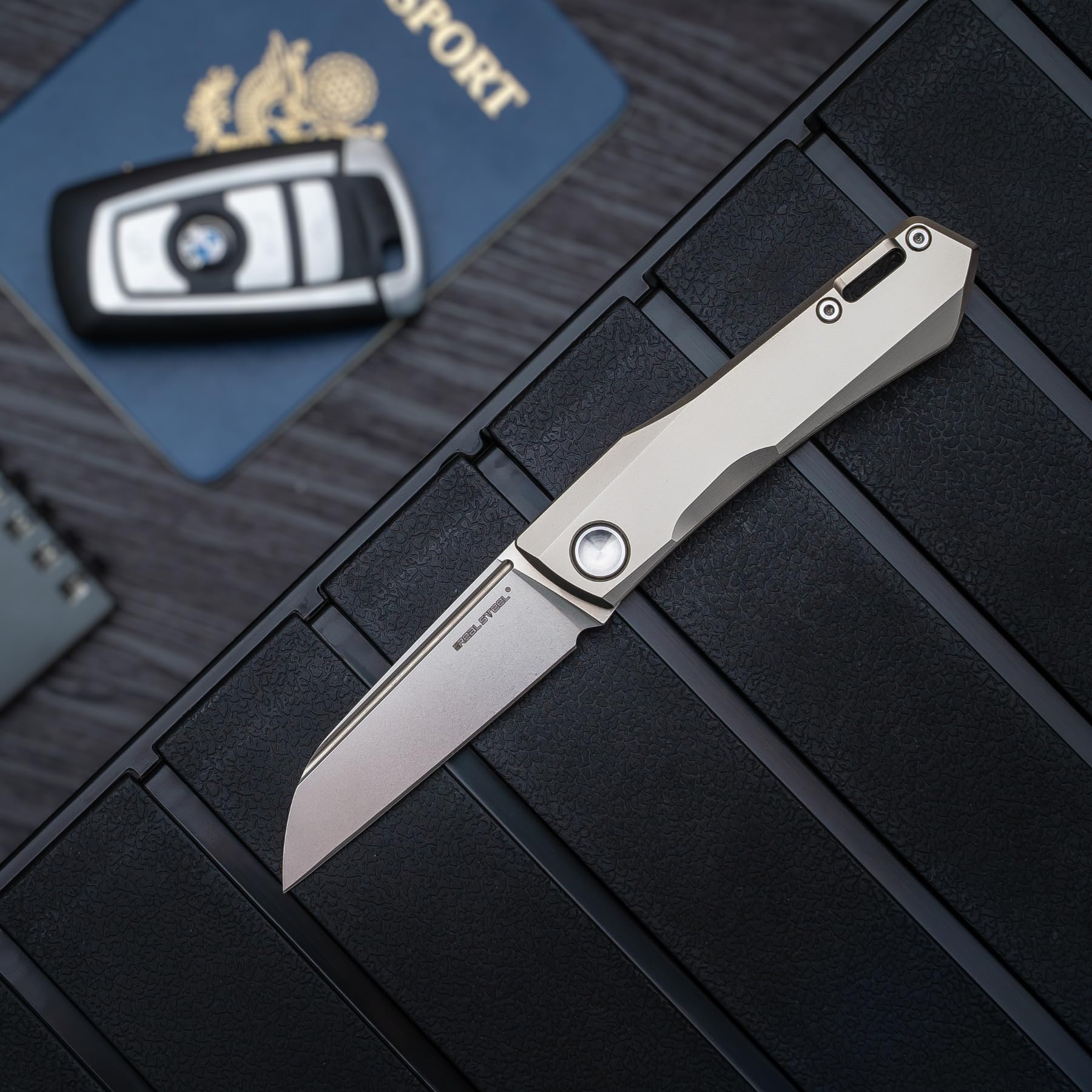 Real Steel Solis Slipjoint Folding Pocket Knife: Bohler N690 Beadblast Blade and Titanium TC4 Handle for Unmatched Versatility - Your Go-To EDC Companion for Outdoor Adventures and Everyday Use (Sliver hardware/Beadblast)