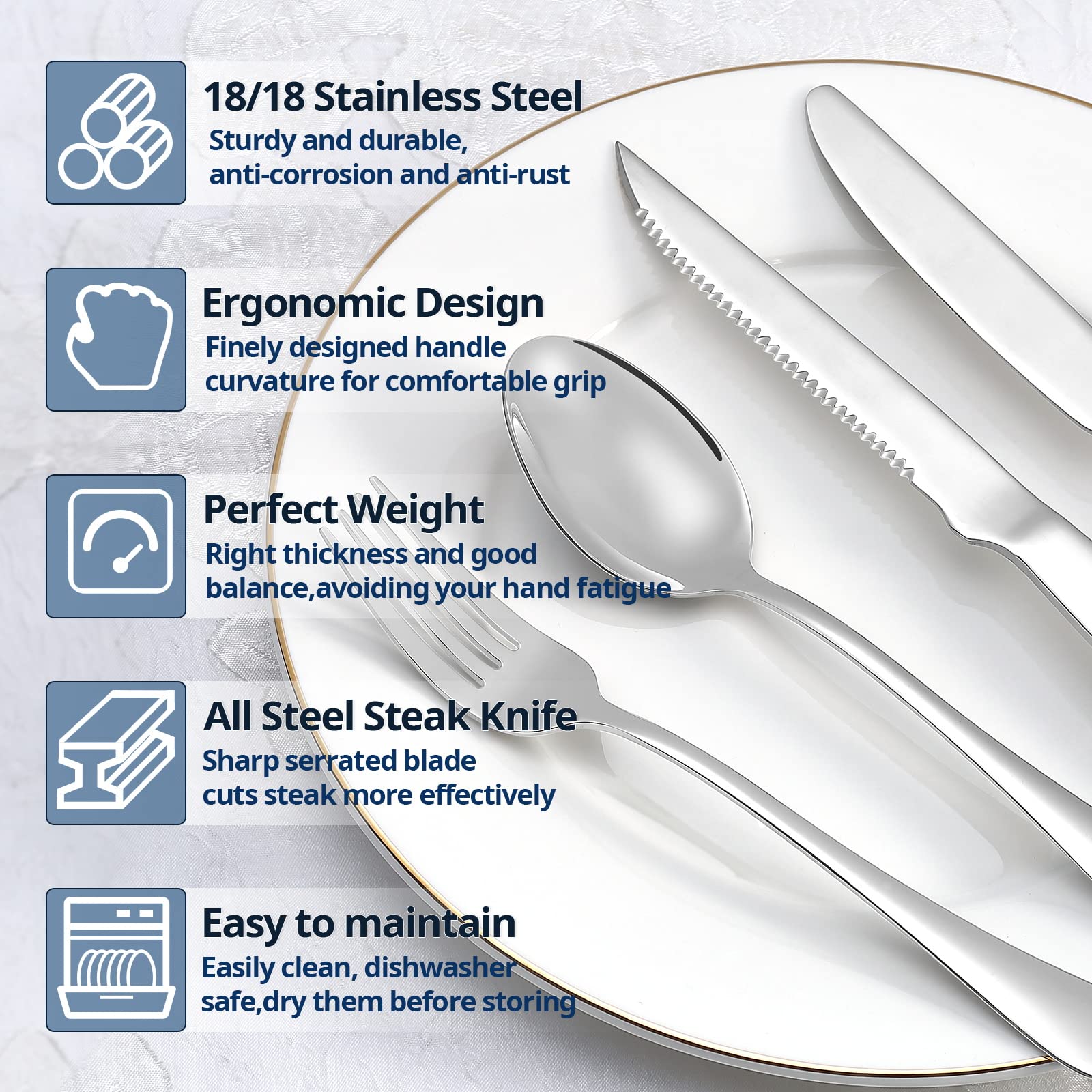 Eisinly 20-Piece Silverware Set Service for 4, Food Grade Stainless Steel Flatware Cutlery Set Kitchen Utensils Set with Steak Knives For Home Restaurant Hotel, Mirror Polished