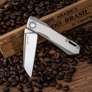 Real Steel Solis Slipjoint Folding Pocket Knife: Bohler N690 Beadblast Blade and Titanium TC4 Handle for Unmatched Versatility - Your Go-To EDC Companion for Outdoor Adventures and Everyday Use (Sliver hardware/Beadblast)