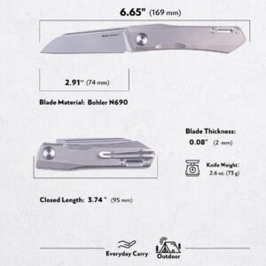 Real Steel Solis Slipjoint Folding Pocket Knife: Bohler N690 Beadblast Blade and Titanium TC4 Handle for Unmatched Versatility - Your Go-To EDC Companion for Outdoor Adventures and Everyday Use (Sliver hardware/Beadblast)