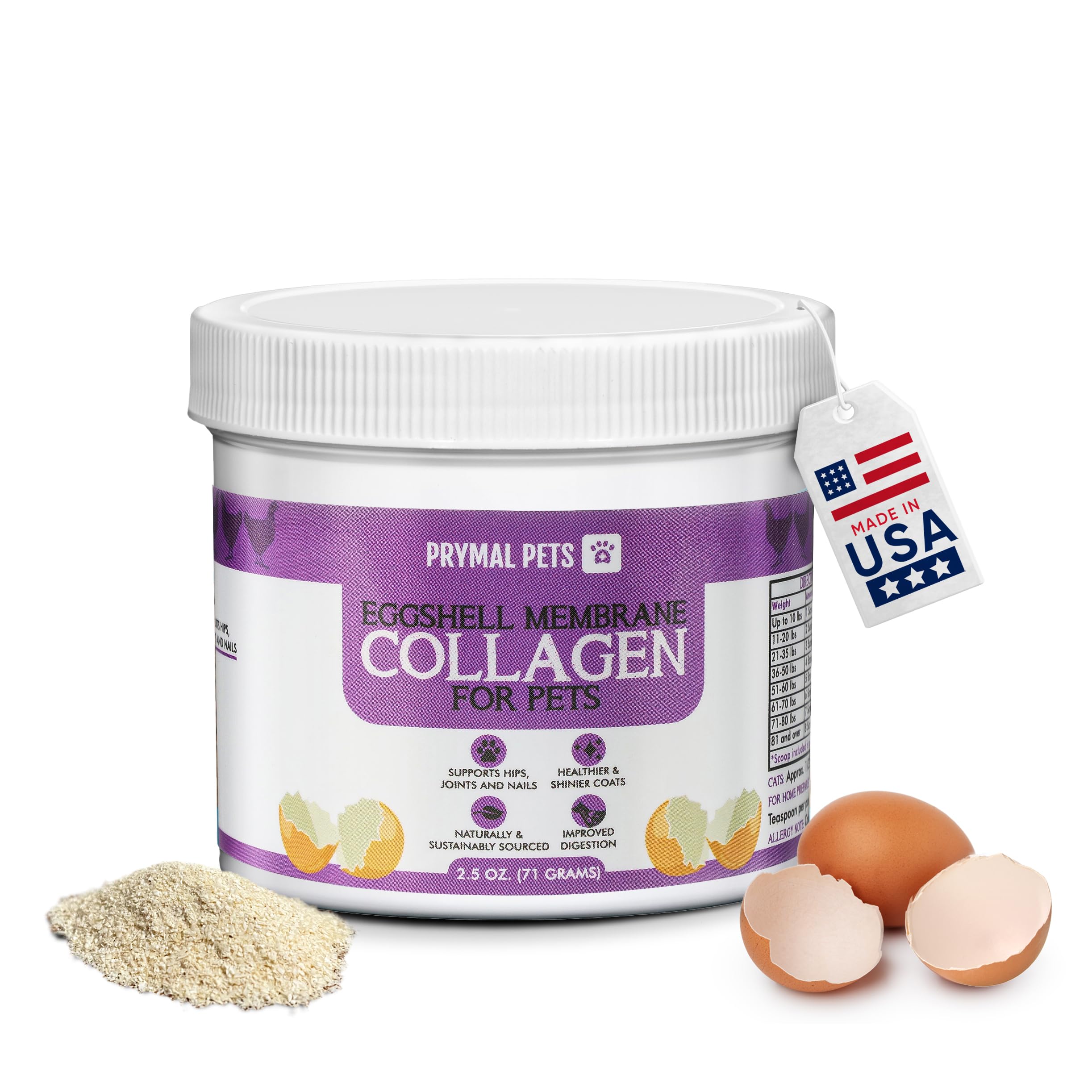 Eggshell Membrane Collagen for Dogs - Non-Gelatin and Non-Bone Marrow Based, All Natural Premium Dog Collagen Powder from Eggshell Membranes: Supports Pet HIPS, Joints, Nails, Fur and Digestion.