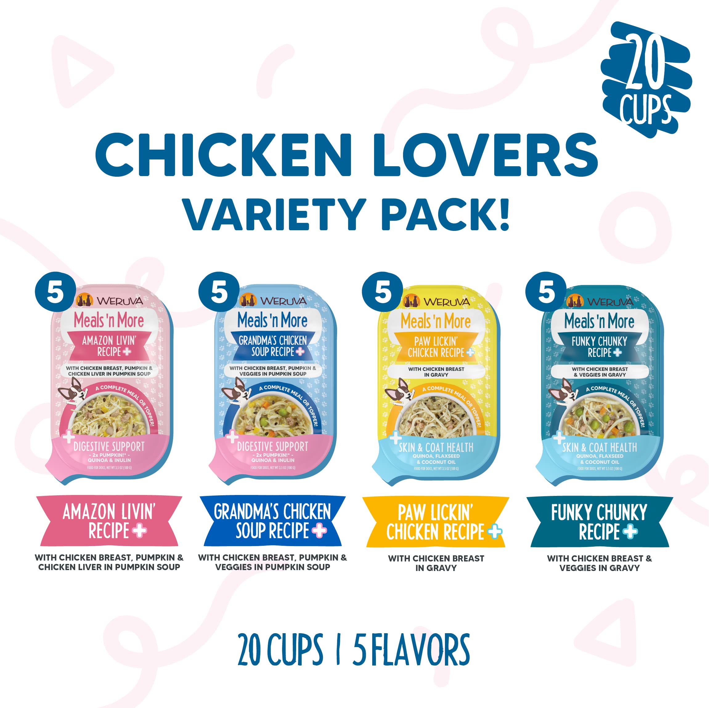 Weruva Meals 'n More Chicken Lovers Variety Pack, Canned Dog Food, 3.5oz Each (20 Count)