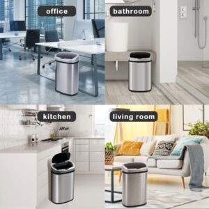 Kitchen Trash Can, 13 Gallon Automatic Trash Can with Lid and Motion Sensor for Kitchen Home Office Bedroom Bathroom Living Room, Kitchen Garbage Can Touchless Trash Can Stainless Steel Trash Can