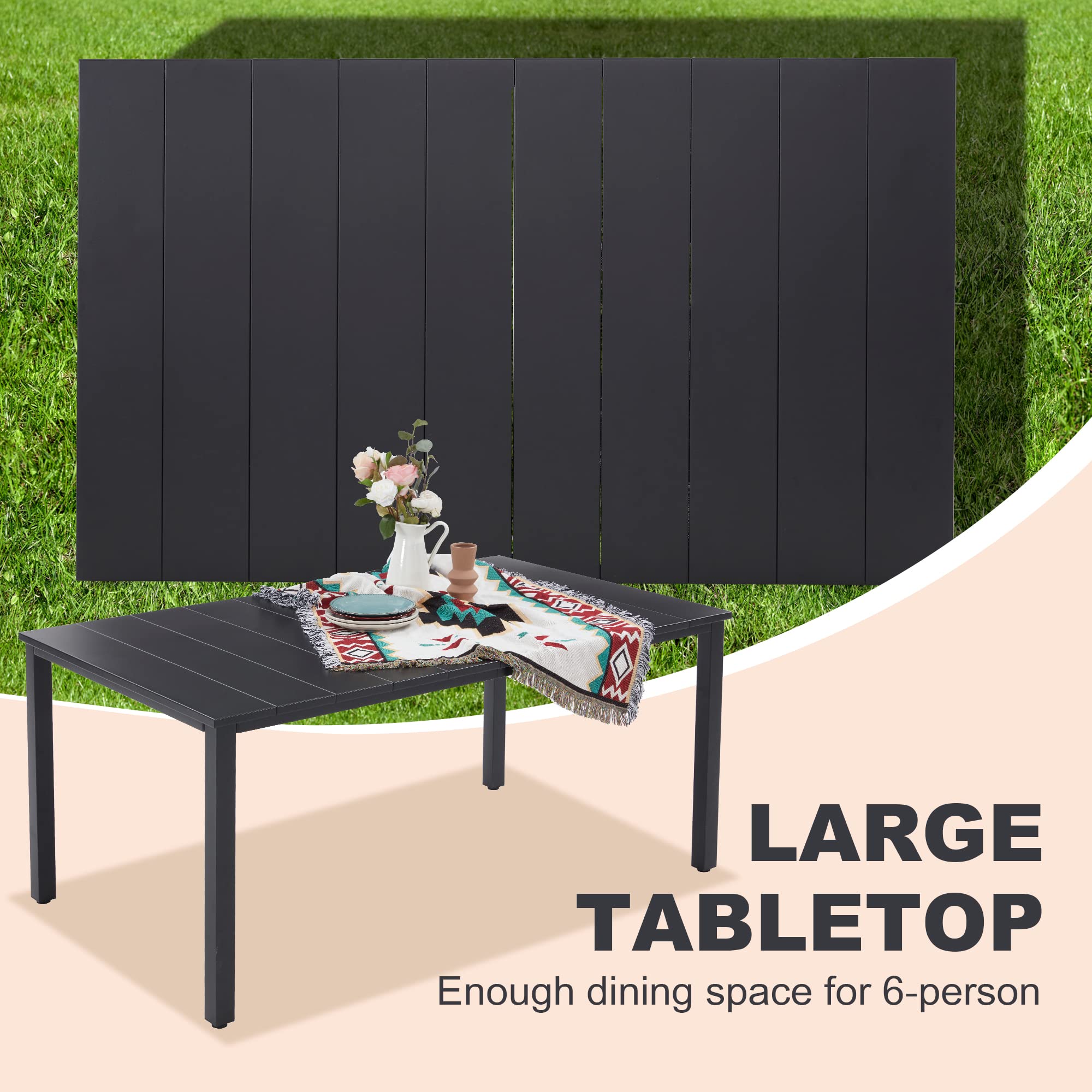 VICLLAX Outdoor Dining Table for 6, 63 Inch Rectangle Patio Dining Table for Outside Patio Furniture Deck Lawn Garden, Black