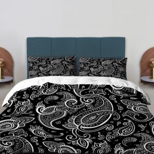 baonews black paisley floral duvet cover set full size,3 pieces bandana silk neck scarf kerchief bedding set hotel quality polyestercomforter cover set with 2 pillowcases(no filler)