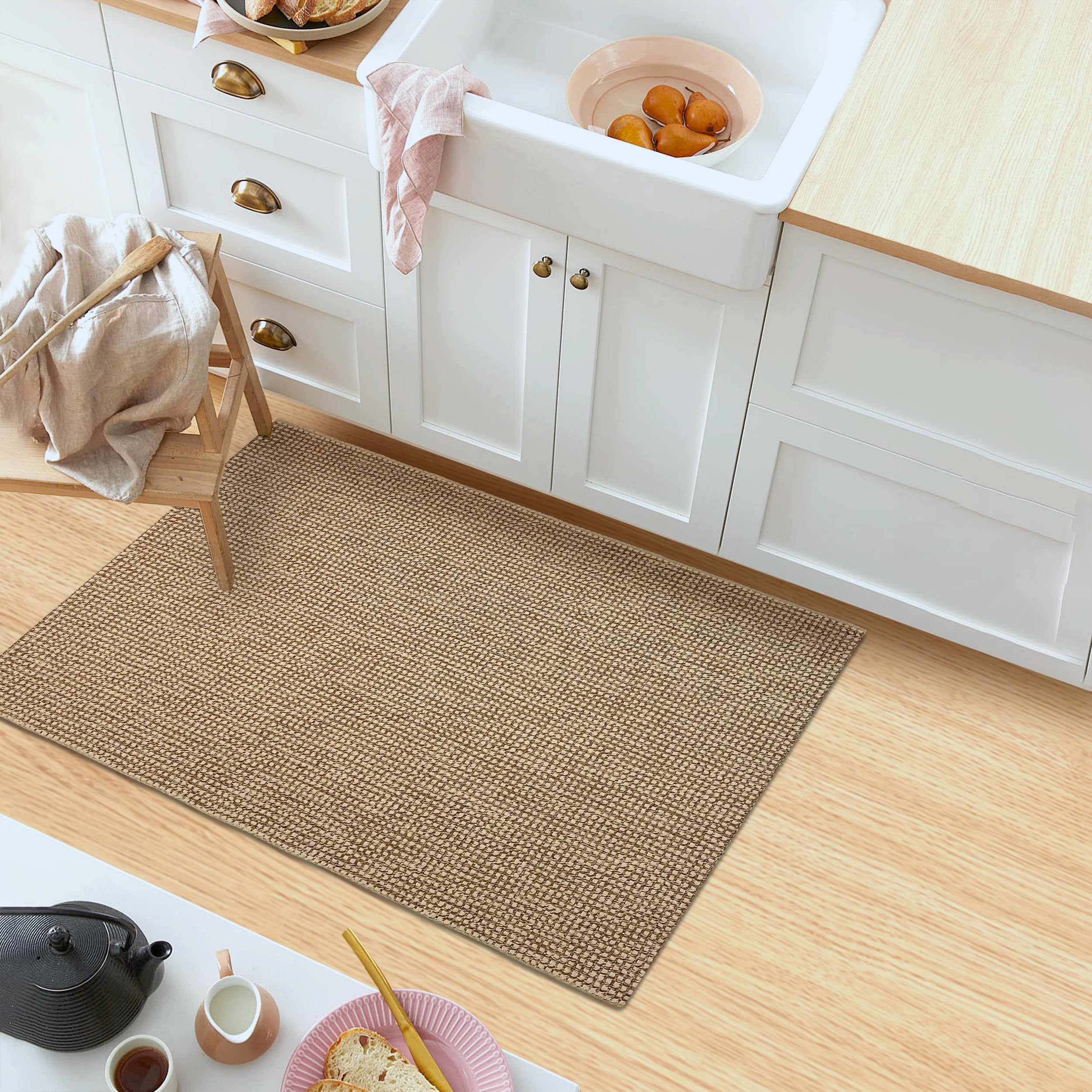 IOHOUZE Small Area Rug 2'x3' Washable Boho Rugs for Entryway Rubber Backing Kitchen Rugs Indoor Outdoor Doormat Throw Rug Floor Carpet for Entrance Kitchen Bathroom, Tan/Brown