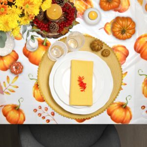 Gift Boutique 6 Disposable Thanksgiving Pumpkin Tablecloths 54" X 108" Rectangle Fall Harvest Autumn Leaves Plastic Table Cover Party Supplies Decor