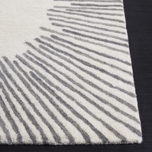 SAFAVIEH Fifth Avenue Collection Area Rug - 6' x 9', Ivory & Grey, Handmade Modern Abstract Stripe Border Wool, Ideal for High Traffic Areas in Living Room, Bedroom (FTV129G)