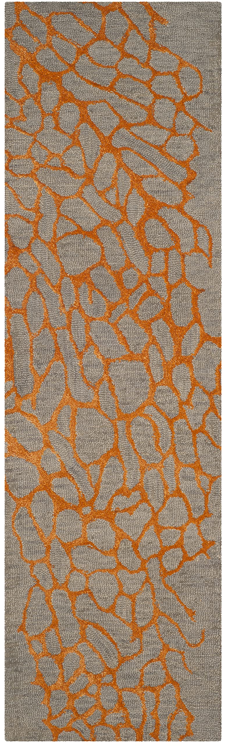 SAFAVIEH Blossom Collection Runner Rug - 2'3" x 6', Grey & Orange, Handmade Wool & Viscose, Ideal for High Traffic Areas in Living Room, Bedroom (BLM695C)