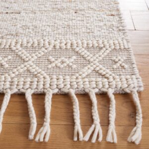 SAFAVIEH Natura Collection Area Rug - 8' x 10', Ivory & Beige, Handmade Moroccan Boho Farmhouse Rustic Tassel Wool, Ideal for High Traffic Areas in Living Room, Bedroom (NAT295A)