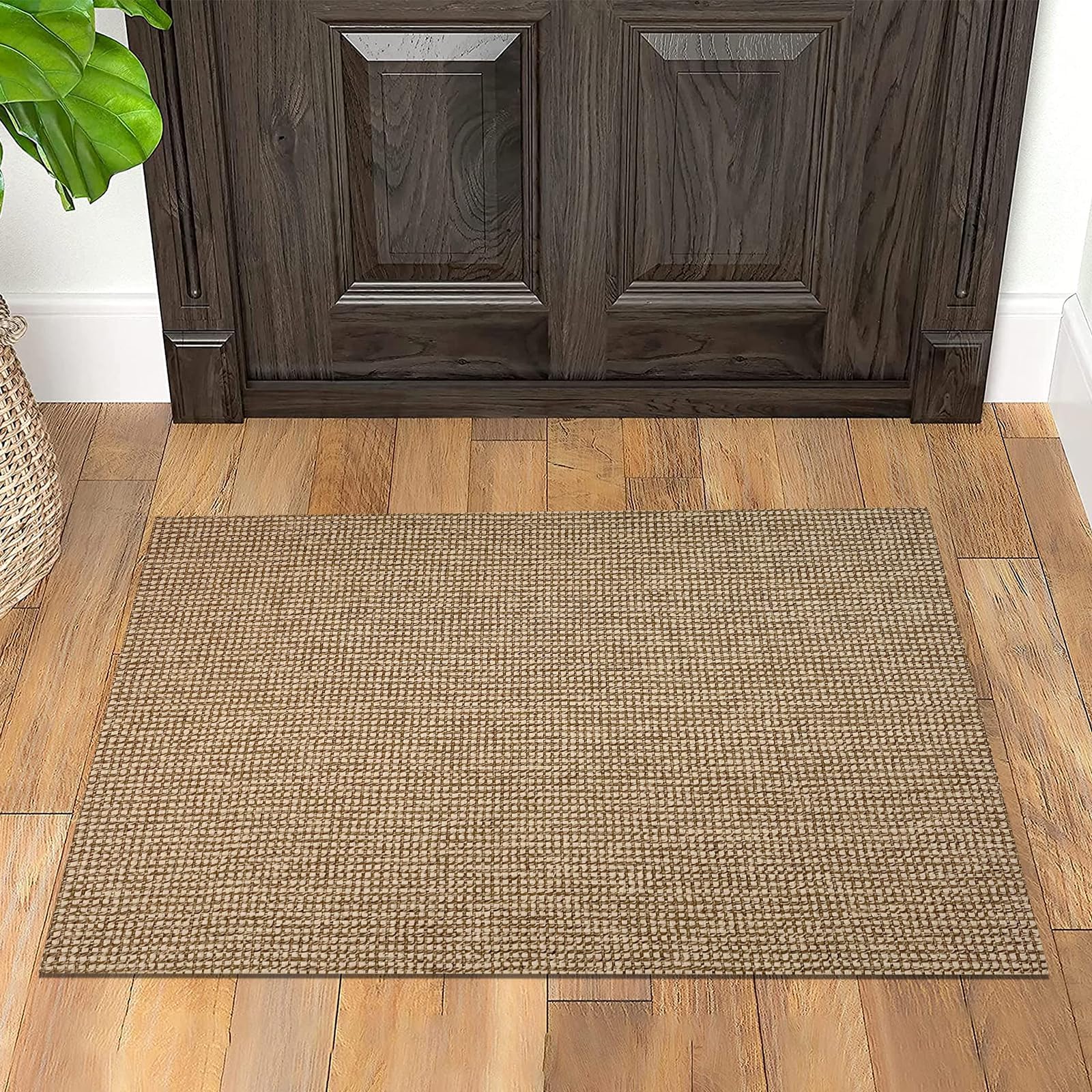 IOHOUZE Small Area Rug 2'x3' Washable Boho Rugs for Entryway Rubber Backing Kitchen Rugs Indoor Outdoor Doormat Throw Rug Floor Carpet for Entrance Kitchen Bathroom, Tan/Brown