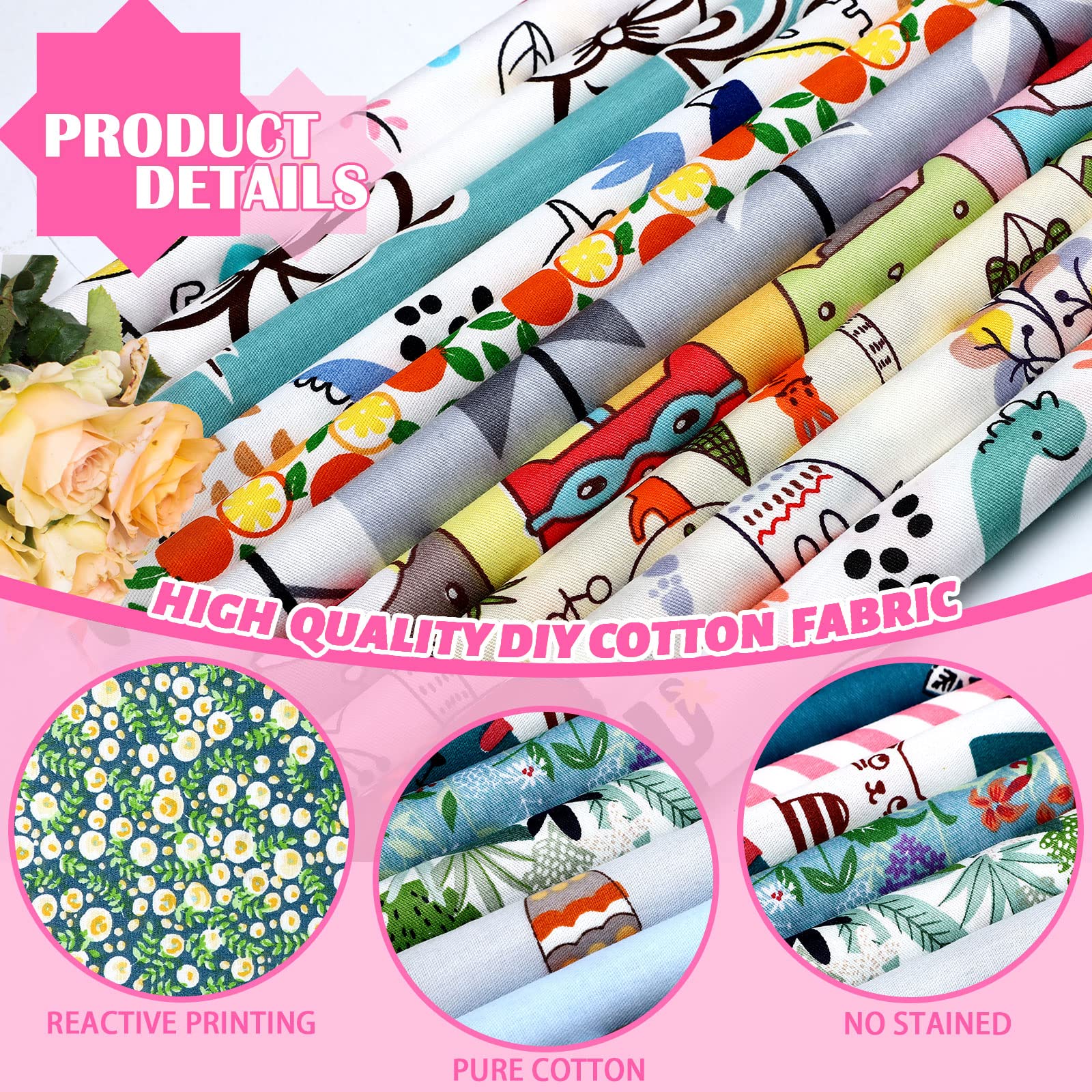 100 Pcs Cotton Fabric Square Patchwork Craft Fabric Scraps Quilting Fat Bundles Flower Animals Cartoon for DIY Sewing Cloths (Lovely, 10 Inch)