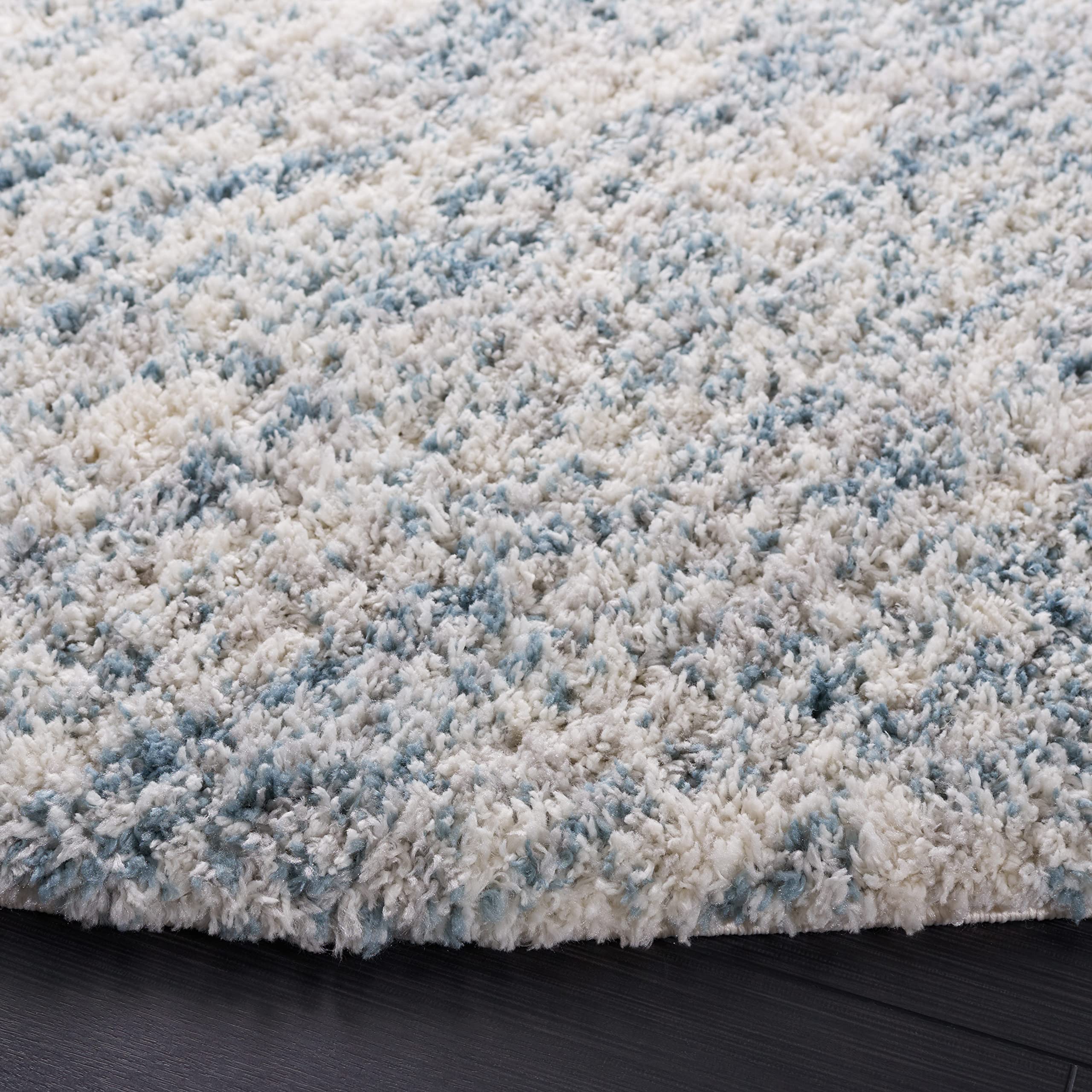 SAFAVIEH Berber Shag Collection Area Rug - 7' Round, Ivory & Light Aqua, 1.2-inch Thick Ideal for High Traffic Areas in Living Room, Bedroom (BER563J)