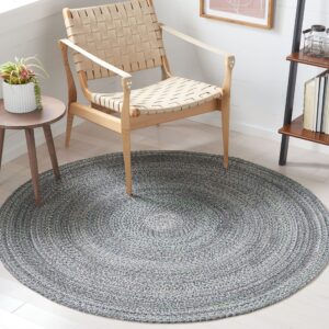 safavieh braided collection area rug - 5' round, green & grey, handmade country farmhouse, ideal for high traffic areas in living room, bedroom (brd804y)