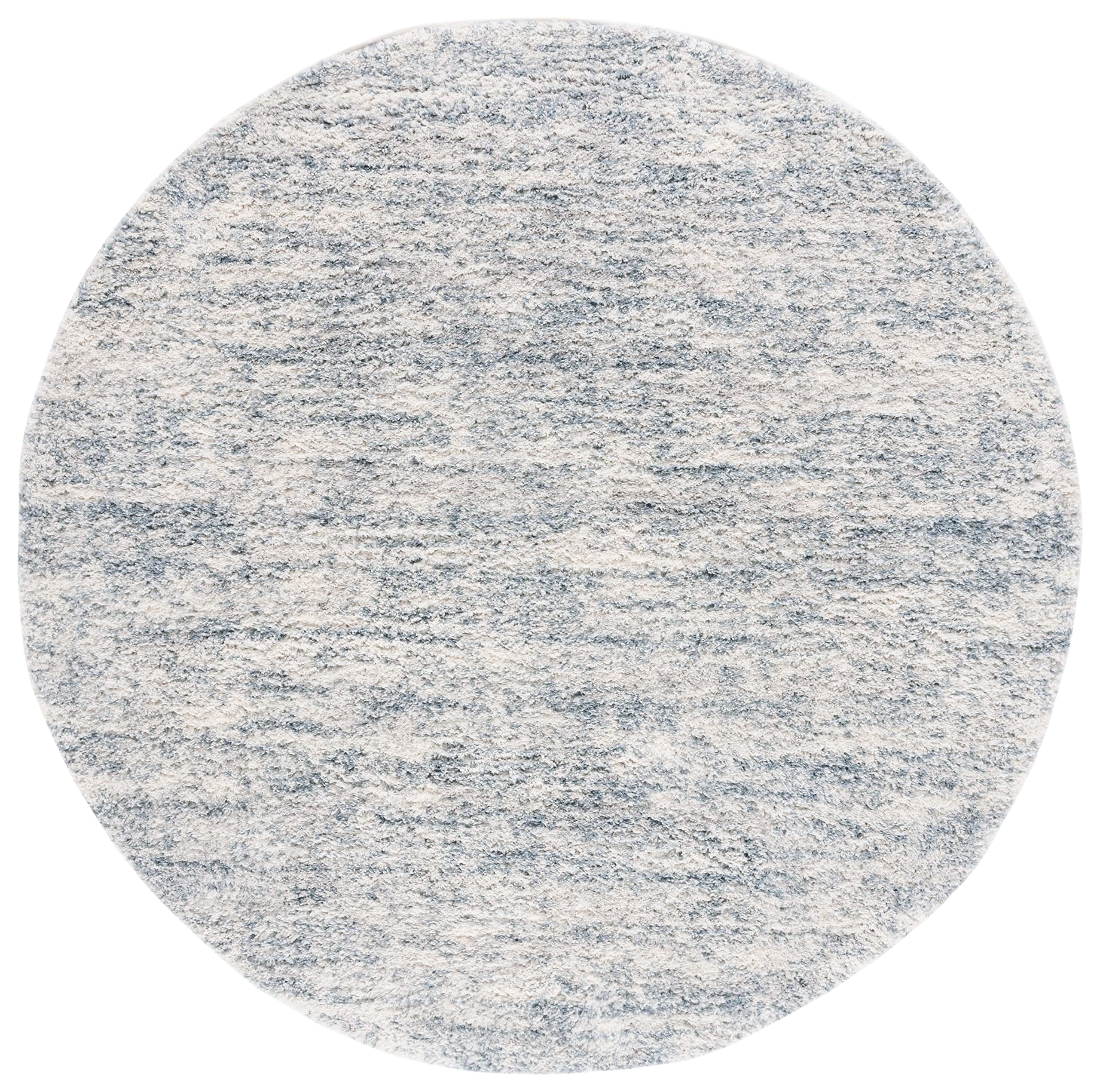 SAFAVIEH Berber Shag Collection Area Rug - 7' Round, Ivory & Light Aqua, 1.2-inch Thick Ideal for High Traffic Areas in Living Room, Bedroom (BER563J)