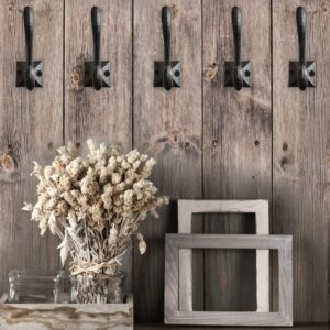 Rustic Wall Hooks for Hanging (5 Pack) Cast Iron Black Coat Hooks Wall Mounted - Farmhouse Decor Square Base Hooks for Coats, Bags, Hats, Towels (Black Hooks)