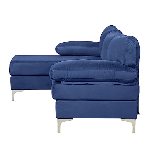 Casa Andrea Milano Modern Velvet Fabric Sectional Sofa, L-Shape Couch with Extra Wide Chaise Lounge