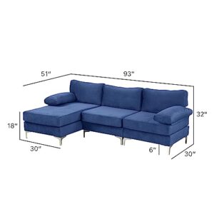 Casa Andrea Milano Modern Velvet Fabric Sectional Sofa, L-Shape Couch with Extra Wide Chaise Lounge