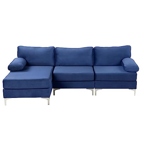 Casa Andrea Milano Modern Velvet Fabric Sectional Sofa, L-Shape Couch with Extra Wide Chaise Lounge