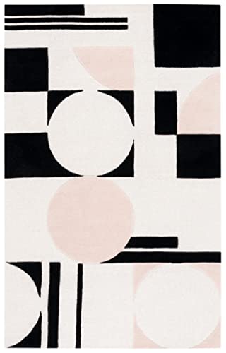 SAFAVIEH Rodeo Drive Collection Area Rug - 8' x 10', Blush & Black, Handmade Mid-Century Modern Abstract Wool, Ideal for High Traffic Areas in Living Room, Bedroom (RD856U)