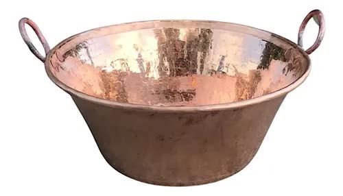 CELLY PARTY 16" Authentic and Cazo De Cobre Original Para Carnitas Large Heavy Duty Gauge Copper Pot Hand Hammered Made in Mexico 100% Copper Wok Jam Pan