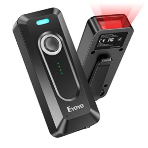 eyoyo 2d bluetooth barcode scanner wireless with clip, 2000mah battery with level indicator, portable mini qr bar code reader for library book inventory compatible with iphone, ipad, android phone