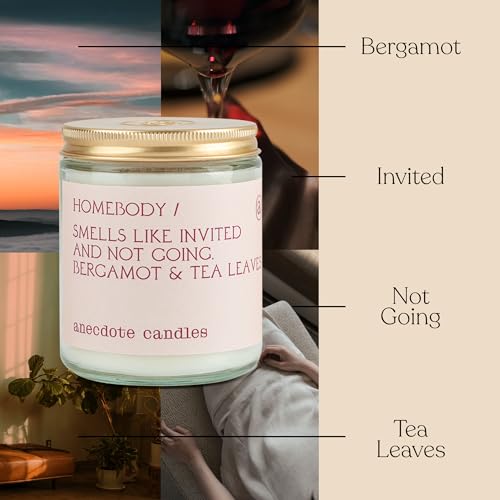 Anecdote Candles ‘Homebody' Coconut Soy Wax Candle Jar | Premium Hand Poured & Long Burning | Bergamot & Tea Leaves Scent | Phthalate-Free | for Home, Office, Gift - 7.8 Oz