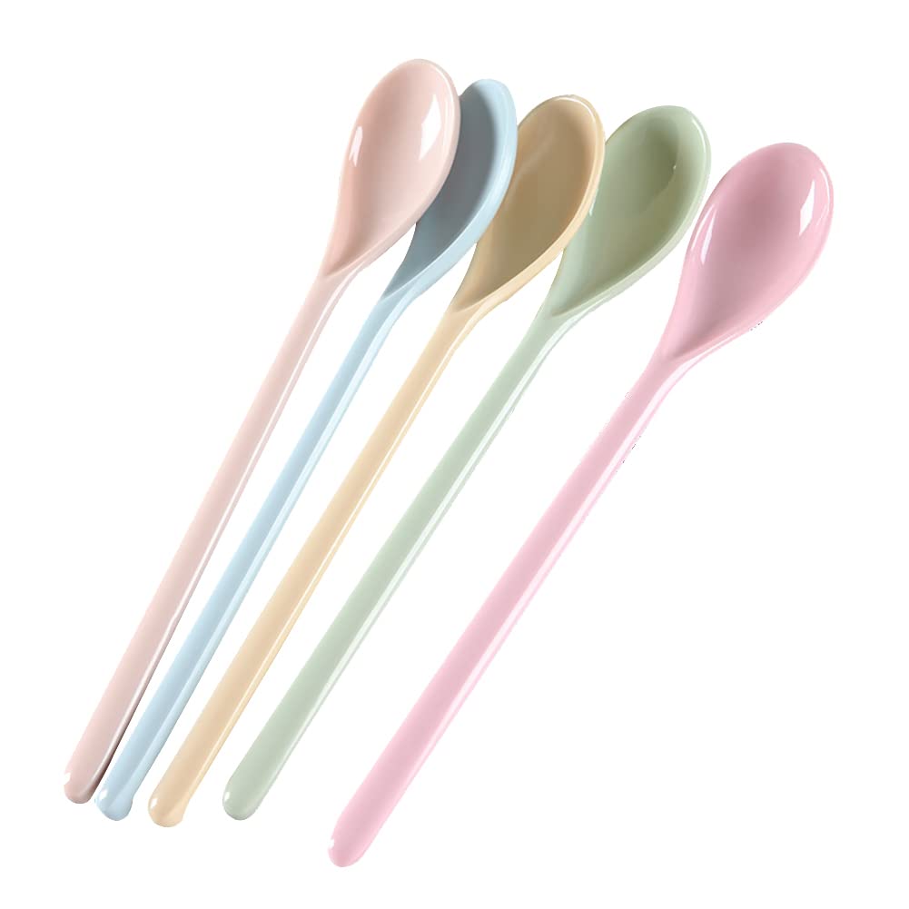 ccHuDE 5 Pcs Long Handle Melamine Spoons Colorful Coffee Spoons Cocktail Stirring Spoons Yogurt Mixing Teaspoon for Ice Cream Milk