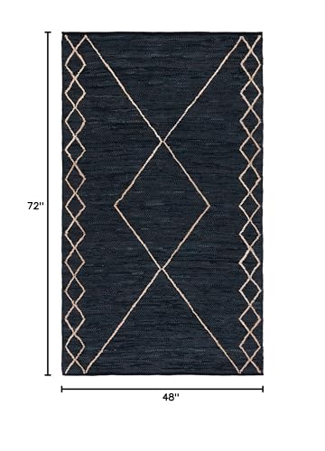 SAFAVIEH Vintage Leather Collection Accent Rug - 4' x 6', Black & Natural, Handmade Modern Rustic Boho, Ideal for High Traffic Areas in Entryway, Living Room, Bedroom (VTL802Z)