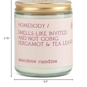 Anecdote Candles ‘Homebody' Coconut Soy Wax Candle Jar | Premium Hand Poured & Long Burning | Bergamot & Tea Leaves Scent | Phthalate-Free | for Home, Office, Gift - 7.8 Oz