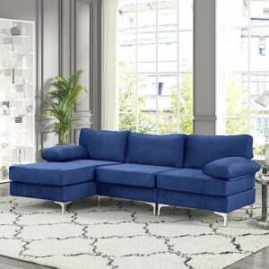 Casa Andrea Milano Modern Velvet Fabric Sectional Sofa, L-Shape Couch with Extra Wide Chaise Lounge