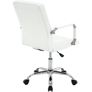 MFD LIVING High Back Desk Chair, Modern PU Leather Home Office Task Chair with Arms, Adjustable Swivel Computer Executive Chair with Wheels (Pearl White)