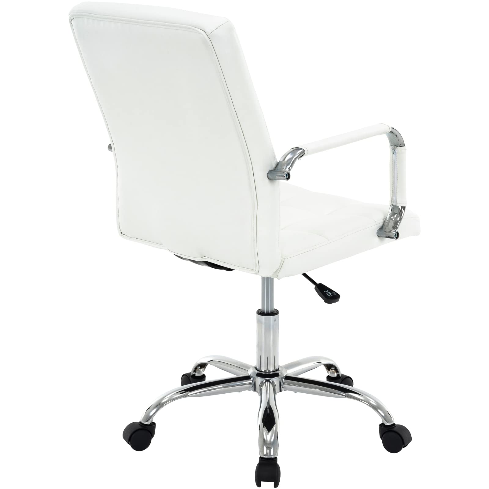 MFD LIVING High Back Desk Chair, Modern PU Leather Home Office Task Chair with Arms, Adjustable Swivel Computer Executive Chair with Wheels (Pearl White)