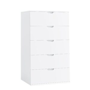 FOTOSOK 5 Drawer Dresser, White Dresser Modern Dresser Wood Chest of Drawers with Closed Cut-Out Handles, 23.6L x 17.3W x 39.4H Inch Tall White Dresser for Home Office