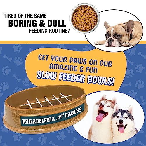 NFL Super-Bowl - Philadelphia Eagles Slow Feeder Dog Bowl. Football Design Slow Feeding Cat Bowl for Healthy Digestion. Non-Slip Pet Bowl for Large & Small Dogs & Cats