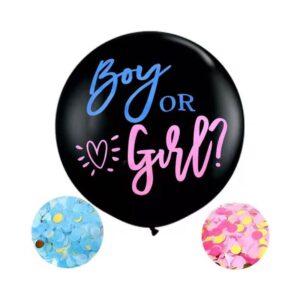 leewoth thickened gender reveal balloon, gender reveal party,biodegradable, 2pcs gender reveal confetti with pink and blue confetti, 36 inch black gender reveal balloons