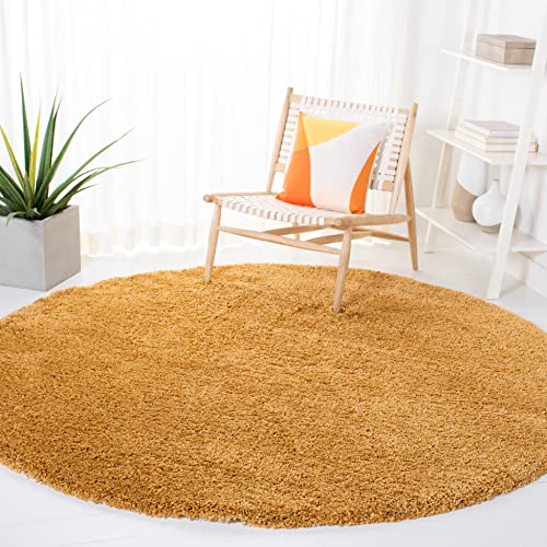 SAFAVIEH Hudson Shag Collection Area Rug - 5' Round, Gold, Modern Solid Design, Non-Shedding & Easy Care, 2-inch Thick Ideal for High Traffic Areas in Living Room, Bedroom (SGH220D)