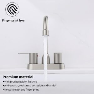 Bathroom Faucet Brushed Nickel 2-Handle Bathroom Sink Faucet 360 Degree High Arc Swivel Spout Centerset 4 Inch Vanity Faucet RV Bathroom Faucet 3 Holes Lavatory Faucet