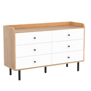 MAISONPEX Dresser for Bedroom with 6 Drawers and Metal Handle,Sturdy Frame Modern Bedroom Furniture, Chest of Drawers, White Dressers with Drawers for Closet Hallway, Living Room, Entryway