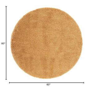 SAFAVIEH Hudson Shag Collection Area Rug - 5' Round, Gold, Modern Solid Design, Non-Shedding & Easy Care, 2-inch Thick Ideal for High Traffic Areas in Living Room, Bedroom (SGH220D)