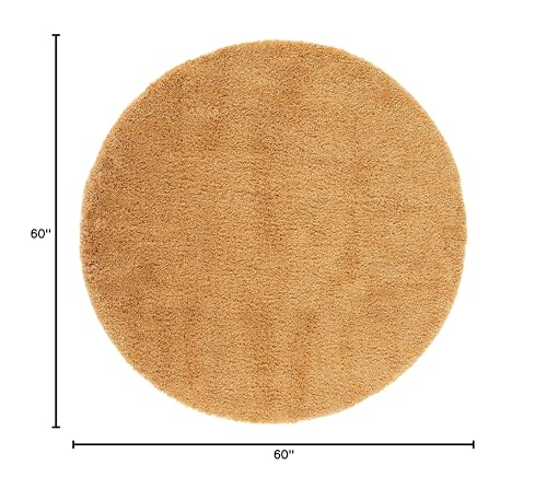 SAFAVIEH Hudson Shag Collection Area Rug - 5' Round, Gold, Modern Solid Design, Non-Shedding & Easy Care, 2-inch Thick Ideal for High Traffic Areas in Living Room, Bedroom (SGH220D)