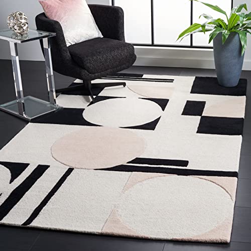 SAFAVIEH Rodeo Drive Collection Area Rug - 8' x 10', Blush & Black, Handmade Mid-Century Modern Abstract Wool, Ideal for High Traffic Areas in Living Room, Bedroom (RD856U)