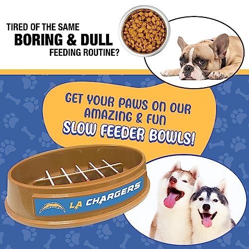 NFL Super-Bowl - Los Angeles Chargers Slow Feeder Dog Bowl. Football Design Slow Feeding Cat Bowl for Healthy Digestion. Non-Slip Pet Bowl for Large & Small Dogs & Cats