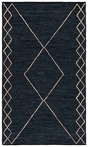 SAFAVIEH Vintage Leather Collection Accent Rug - 4' x 6', Black & Natural, Handmade Modern Rustic Boho, Ideal for High Traffic Areas in Entryway, Living Room, Bedroom (VTL802Z)