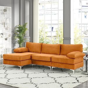 Casa Andrea Milano Modern Velvet Fabric Sectional Sofa, L-Shape Couch with Extra Wide Chaise Lounge