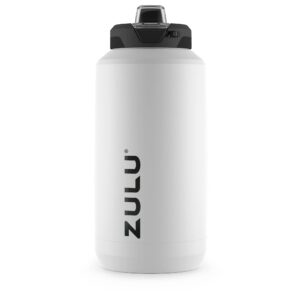 zulu goals 64oz water bottle half gallon stainless steel jug with straw, leak proof lid and handle, vacuum insulated double walled reusable metal jug perfect for gym, home, and sports, white